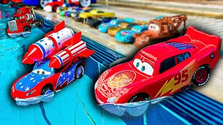 Disney Pixar Cars falling into deep pool Lightning McQueen Tow Mater Mack Sally Francesco [upl. by Johny]