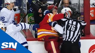 Flames Matthew Tkachuk Maple Leafs John Tavares Get Into Scrum Near Benches [upl. by Blight571]