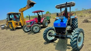 Swaraj and Mahindra Tractors Loading Sand In Mud With Jcb 3dx  Swaraj 744 Fe  village hd Video [upl. by Ailime]