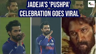 Ravindra Jadejas â€˜Thaggedhe Leâ€™ gesture from Pushpa goes viral  INDvsSL [upl. by Gideon]