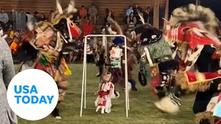 Baby jumps around as elders dance during First Nations powwow  USA TODAY [upl. by Acira]