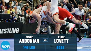 Ridge Lovett vs Bryce Andonian 2022 NCAA wrestling championship semifinals 149 lb [upl. by Anirtik]