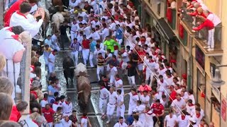 Spain First bull run of San Fermin festival in Pamplona  AFP [upl. by Bastien]