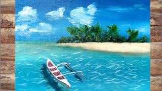 Peinture Acrylique facile une plage sous les tropiques STEP BY STEP [upl. by Amikehs]