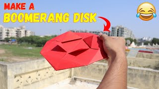 Boomerang Paper Disk  Paper Boomerang Disk  Origami Returnable Disk Easy Origami  Mad Times [upl. by Darla]