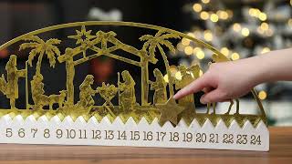 Glitzhome 235quotL Wooden amp Metal Gold Foil Nativity Countdown Calendar Décor [upl. by Gabriel461]