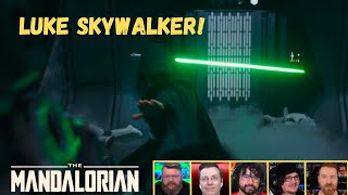 Reactors Reacting to LUKE SKYWALKER HALLWAY SCENE  The Mandalorian 2x8 quotThe Rescuequot [upl. by Notrom]