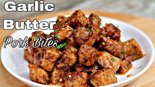 Quick and Easy Garlic butter Pork Bites  You Wont Make Pork Chops Any Other Way [upl. by Nohsal]