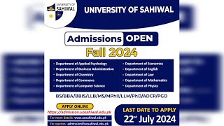 University of Sahiwal Admission Open 2024 universityofsahiwal sahiwal university education [upl. by Som]