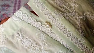 beautiful attractive overlap neck design with lace and perl placket neck cutting and stitching [upl. by Marcell]