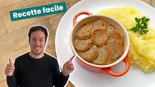 Cassolette de boudin blanc champignons et châtaignes  Sauce à la bière  Recette de Noël [upl. by Crescantia]