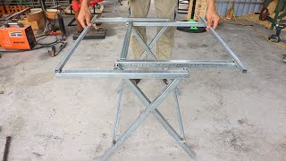 Great idea for a clever craftsmans folding table  Diy smart folding metal table [upl. by Mcquade]