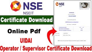 nseit certificate download 2022  how to download nseit certificate  UIDAI operator supervisor [upl. by Hnahym]