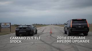 800 HP Hennessey Escalade vs Camaro ZL1 1LE [upl. by Akemad763]