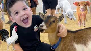 FEEDING FARM ANIMALS CALEB and MOMMY LEARN ABOUT FARM animals at the KIDS PETTING ZOO at the FAIR [upl. by Staw]