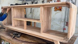 Curved Woodworking Techniques and Ideas \\ TV Cabinet Design With Unique Shutter Doors [upl. by Aissat952]