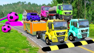 Double Flatbed Trailer Truck vs Speedbumps Train vs Cars Tractor vs Train Beamng Drive 27 [upl. by Leiand101]