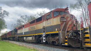 RARE 4 Dash8 locomotives travel through Elmhurst IL featuring BC Rail [upl. by Auqemahs]