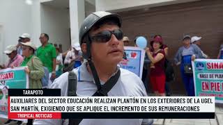 Auxiliares del sector educación realizan plantón en los exteriores de la UGEL San Martín [upl. by Amaris]