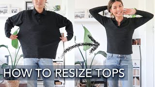 How to ALTER tops to fit you Resize oversized tshirts to fitted DIY sewing alteration thrift flip [upl. by Rehpotsirk751]