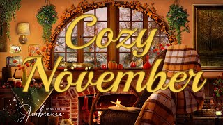 Cozy Autumn ASMR Ambience 🍂 November Mood 🍁 Autumn Cabin 💦❄️ Rainy amp Snowy Weather [upl. by Marrissa425]