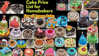 Cake Price list of different flavour size amp weight for HomebakersHar type ke cake ka price list [upl. by Ma]