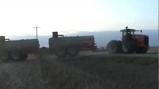 Versatile 400 Tractor hauling hog manure in Iowa [upl. by Yelrebmik162]