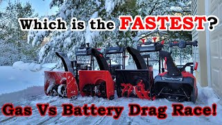 ✅ Gas Vs Battery Snowblower Comparison  Drag Race Speed Test PowerSmart [upl. by Ynohtnanhoj]