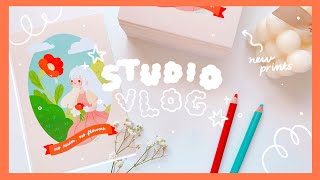 STUDIO VLOG 19 👒 making stickers drawing and patreon goodies march rewards [upl. by Enelez]