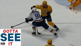 GOTTA SEE IT Tarasenko Burns Predators Completes Hat Trick In OT [upl. by Ynnaffit838]