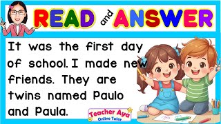 SHORT STORY WITH QUESTIONS  First Day of School  ENGLISH READING COMPREHENSION  Teacher Aya [upl. by Lowery]