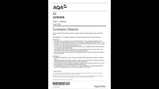 OFFICIAL JUNE 2024 AQA AS GERMAN 76613T3V PAPER 3 SPEAKING MERGED CANDIDATES MATERIAL EXAMINERS MATE [upl. by Colman677]