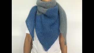 Двухцветный шейный платок Бактус из тонкой мохеровой пряжи Simple knitting shawl [upl. by Mireielle]