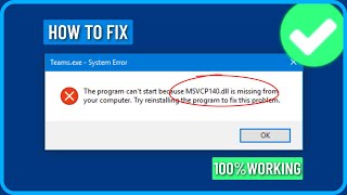 How To Fix msvcp140dll Missing Error in Windows 1011 [upl. by Willie]