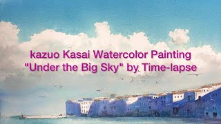 Kazuo Kasai Watercolor Painting quotBeach Walk 海岸散歩quot in Cefalu Sicily Italy [upl. by Awjan]