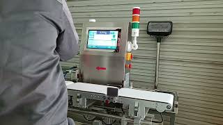 Conveyor belt weighing scale checkweigher with automatic pusher rejector [upl. by Ellahcim]