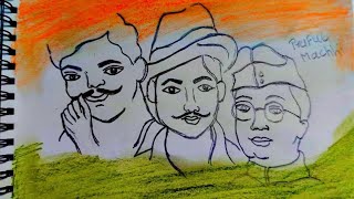 Indipe0ndence Day Drawing  Freedom Fighters Drawing  Subhash chandra Bose  Bhagat Singh [upl. by Bremen]