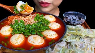 Soft Boiled Eggs Dumpling amp Spicy Fire Chicken Noodles  MUKBANG SOUNDS [upl. by Yecrad783]