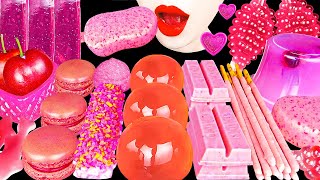 ASMR MUKBANG Pink Desserts Ice cream Tik tok jelly Sheet jelly Edible jewelry box Peach gummy [upl. by Muir894]