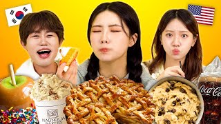 Koreans Try American Desserts For The First Time Apple Pie Cookie Dough Coke Float  KATCHUP [upl. by Niletac]