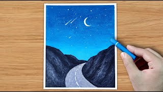 Moonlight scenery drawing with oil pastel  Tutorial shorts [upl. by Lionello]