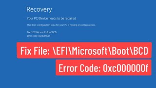 Fix File \EFI\Microsoft\Boot\BCD Error Code 0xc000000f Solved [upl. by Ennairej]