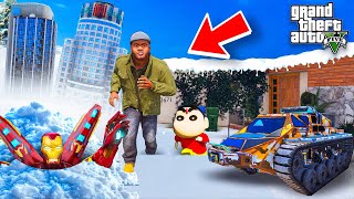 Franklin House Buried in ‘ICE tsunami’ in GTA 5 Shin Chan in Telugu [upl. by Lemcke]