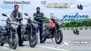 Hero Xtreme 125r Vs TVS Raider Vs Bajaj Pulsar NS 125  Drag Race [upl. by Downey968]