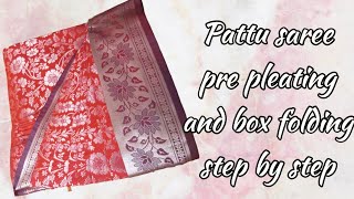 pattu saree pre pleating and box folding step by step 🪜 [upl. by Bendick]