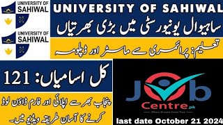 University of sahiwal jobs 2024  Apply now for jobs  Today new 🆕 jobs  Jobs centrejob [upl. by Marquis354]