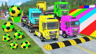 Double Flatbed Trailer Truck vs Speedbumps Train vs Cars  Tractor vs Train BeamngDrive 0194 [upl. by Royo557]