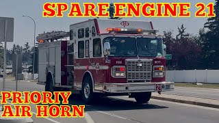 PRIORITYAIRHORN Calgary Spare Engine 21 Responding To Alarms HOT  CFD [upl. by Gingras660]