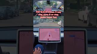 FSD 12513 crosses 4way stop turns R on stop Home Depot Test teslafsd fsdbeta fsd [upl. by Isawk]