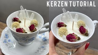 Kerze in fancy Teetasse amp ECHTEN BLUMEN  Tutorial  DIY [upl. by Almond434]